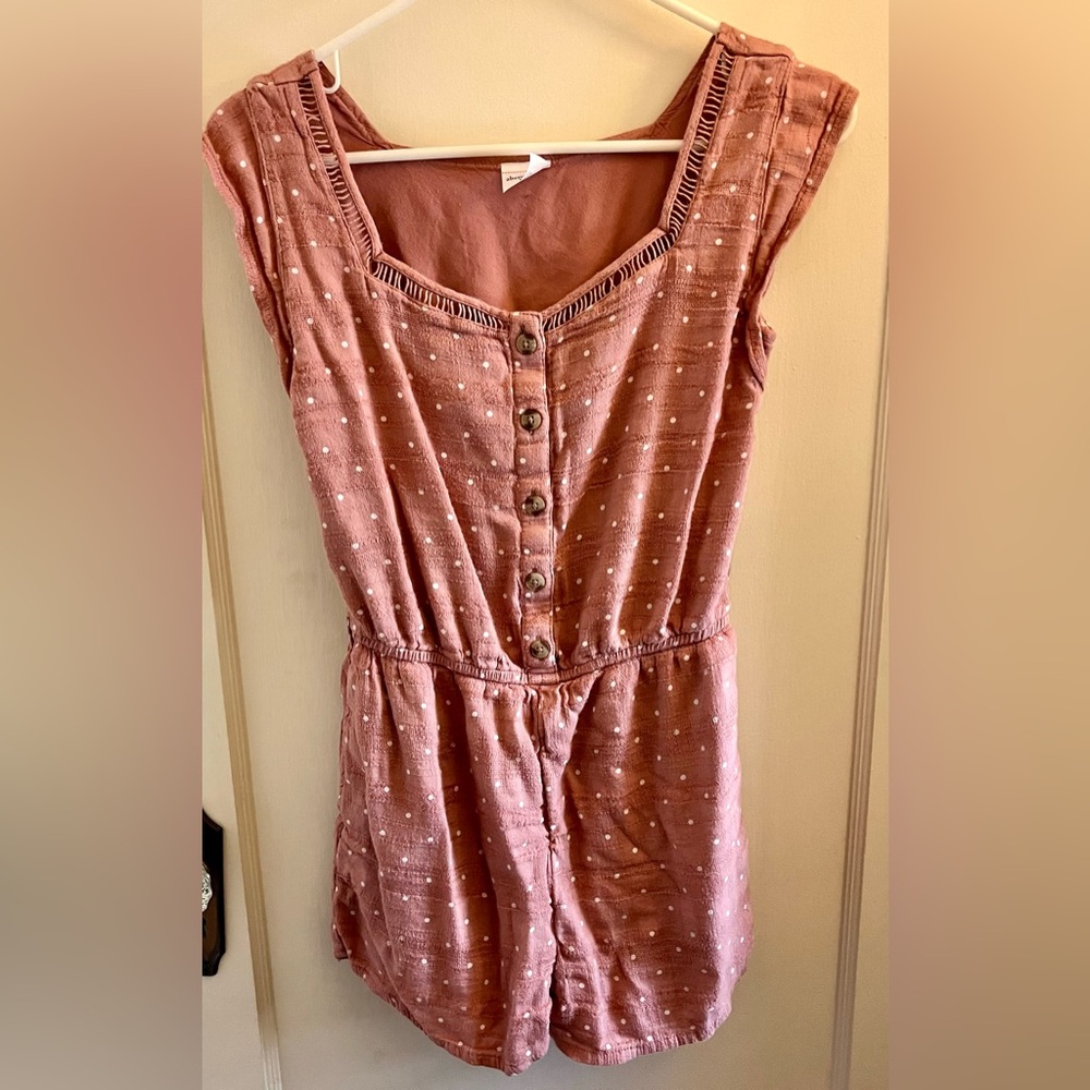 Mauve‎ one piece romper elastic waist white Polka dot Abercrombie kids 15/16